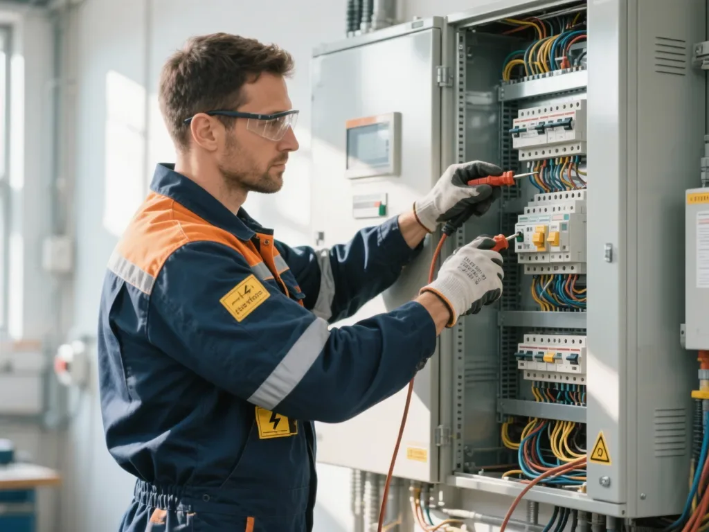 Électricien intervenant sur un tableau électrique
