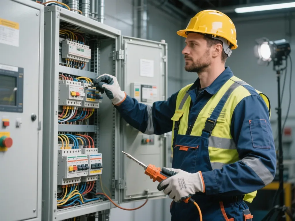 Électricien intervenant sur un tableau électrique