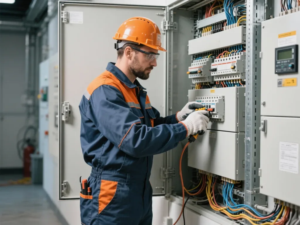 Électricien intervenant sur un tableau électrique